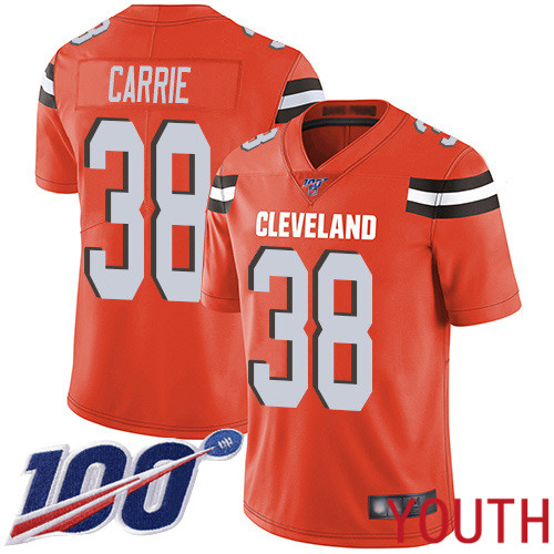 Cleveland Browns T J Carrie Youth Orange Limited Jersey 38 NFL Football Alternate 100th Season Vapor Untouchable